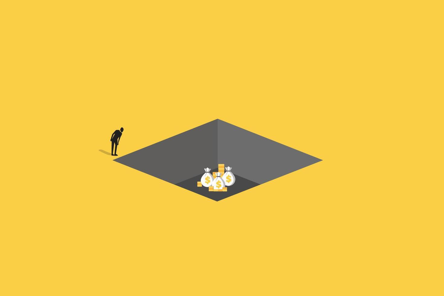 businessman looking down with bag dollar. business opportunity or investment forecast concept vector