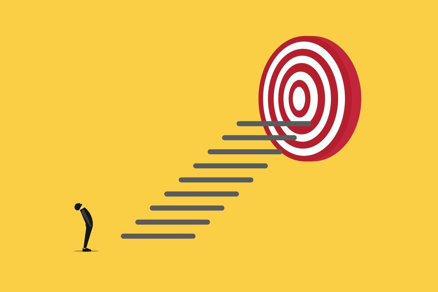 Businessman looking up stair to reach goal. concept of Reach target or reach goal, success, achievement or growth, challenge and motivation vector