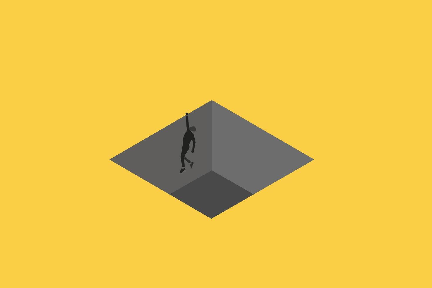 Business man hanging concept for business problem. visionary leadership different business routes. Symbol of ambition, motivation vector