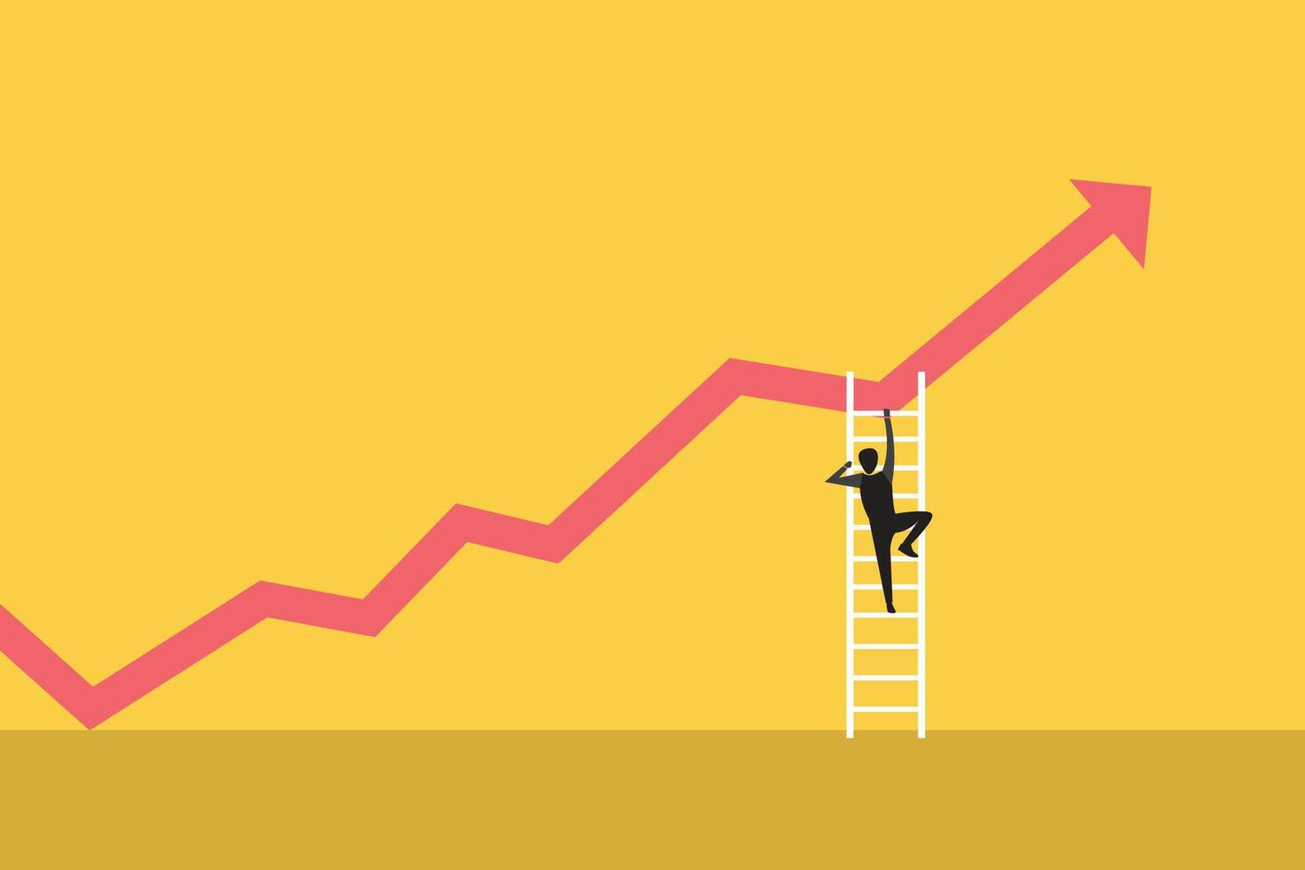 Businessman climbing arrow on to the top. Stock market price rising up in bull market. concept of ambition, confidence and success vector