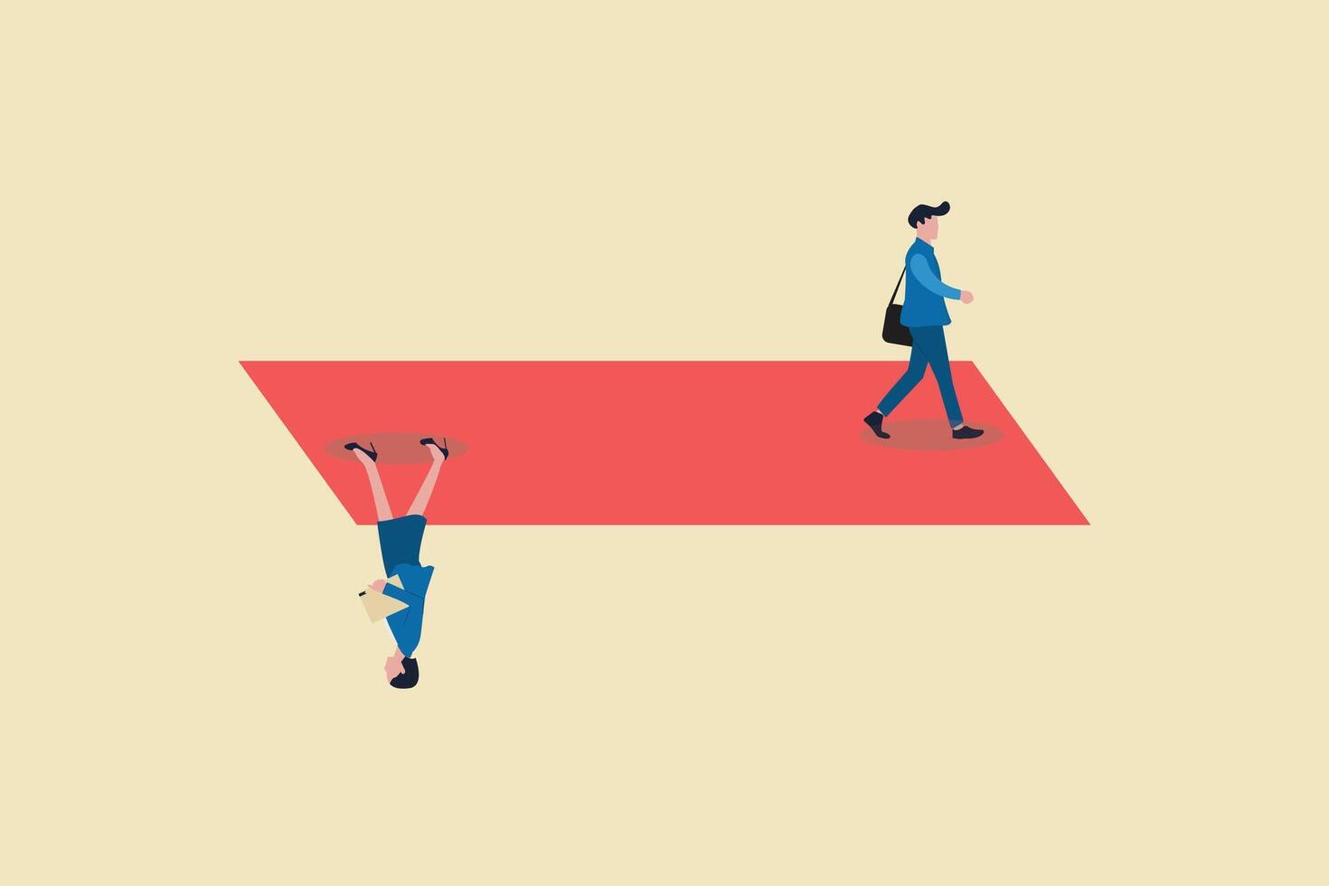 Businessman dan businesswoman standing on different side. concept of gender gap or business inequality concept. Business career challenge symbol. Eps10 illustration vector