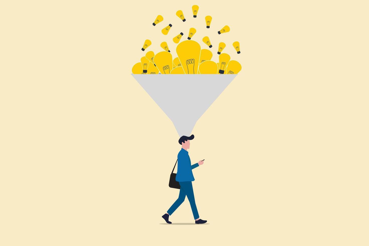 Businessman walks with ideas over his head. The concept of illustration on the topic of new ideas vector