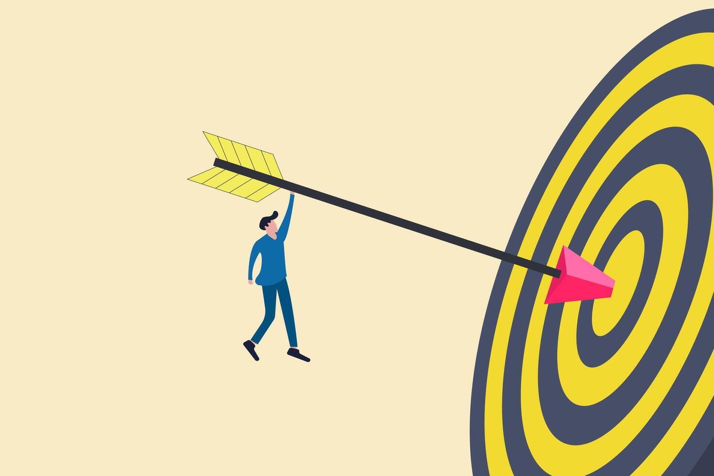 Businessman jump with arrow to target and successfully. advancement in career or business growth concept. Aspiration and motivation vector