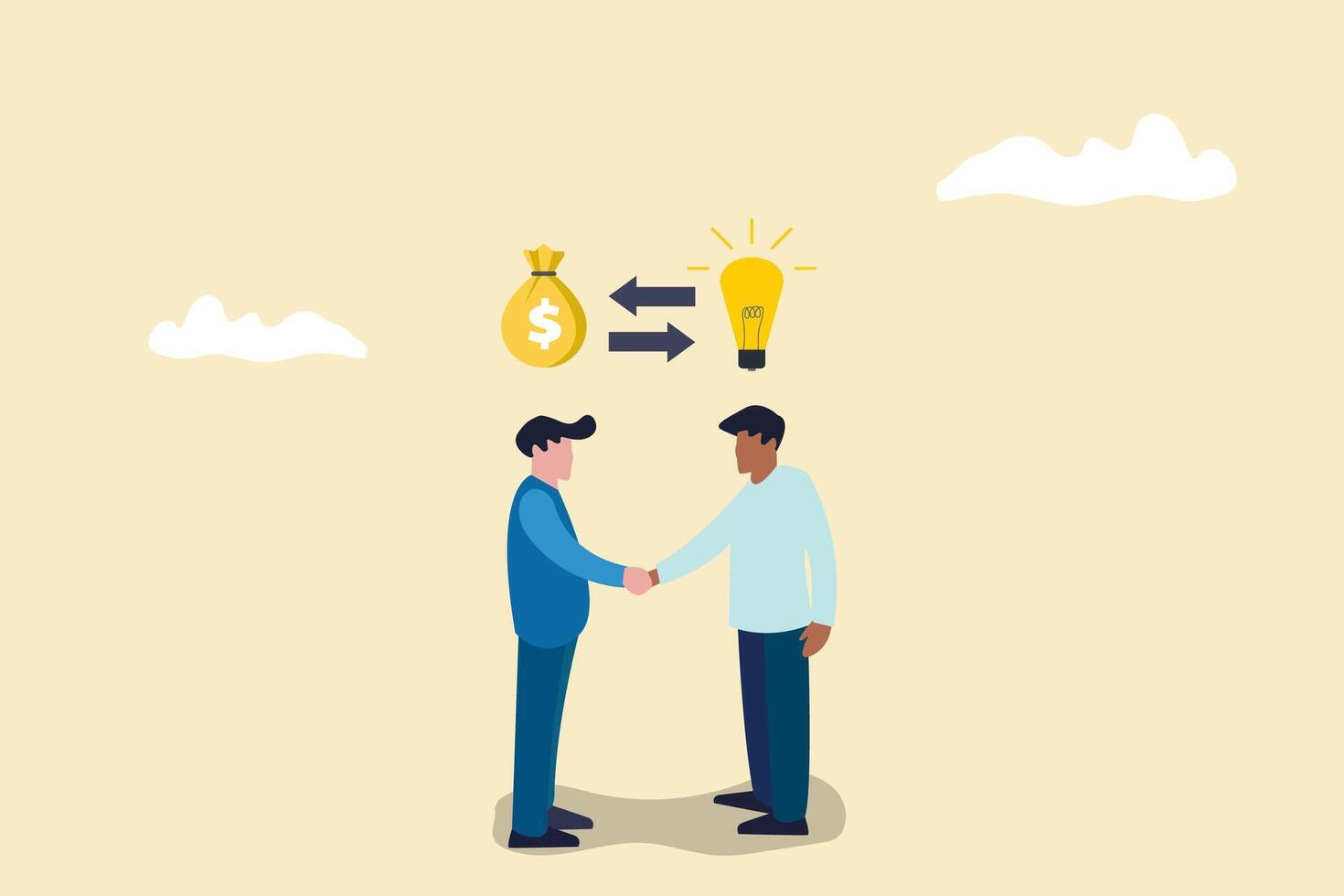 Business negotiation, deal making or acquisition, merger and Buying a good idea concept. Two men shaking hands. vector