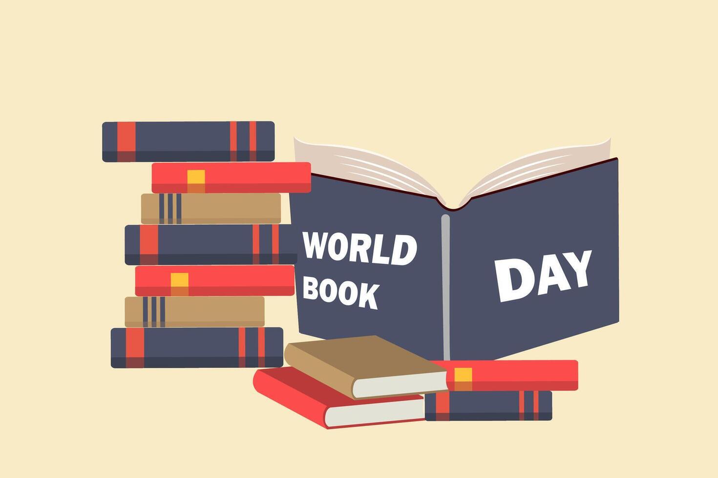 World book day. Stack of colorful books with open book vector