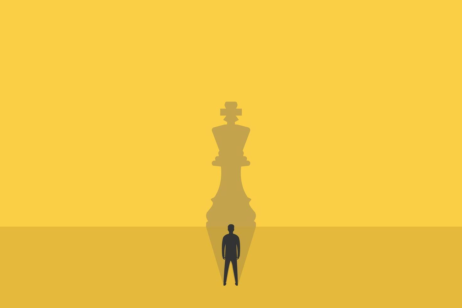 Businessman turned into or shadow of king chess. concept of business success, leadership, and target vector