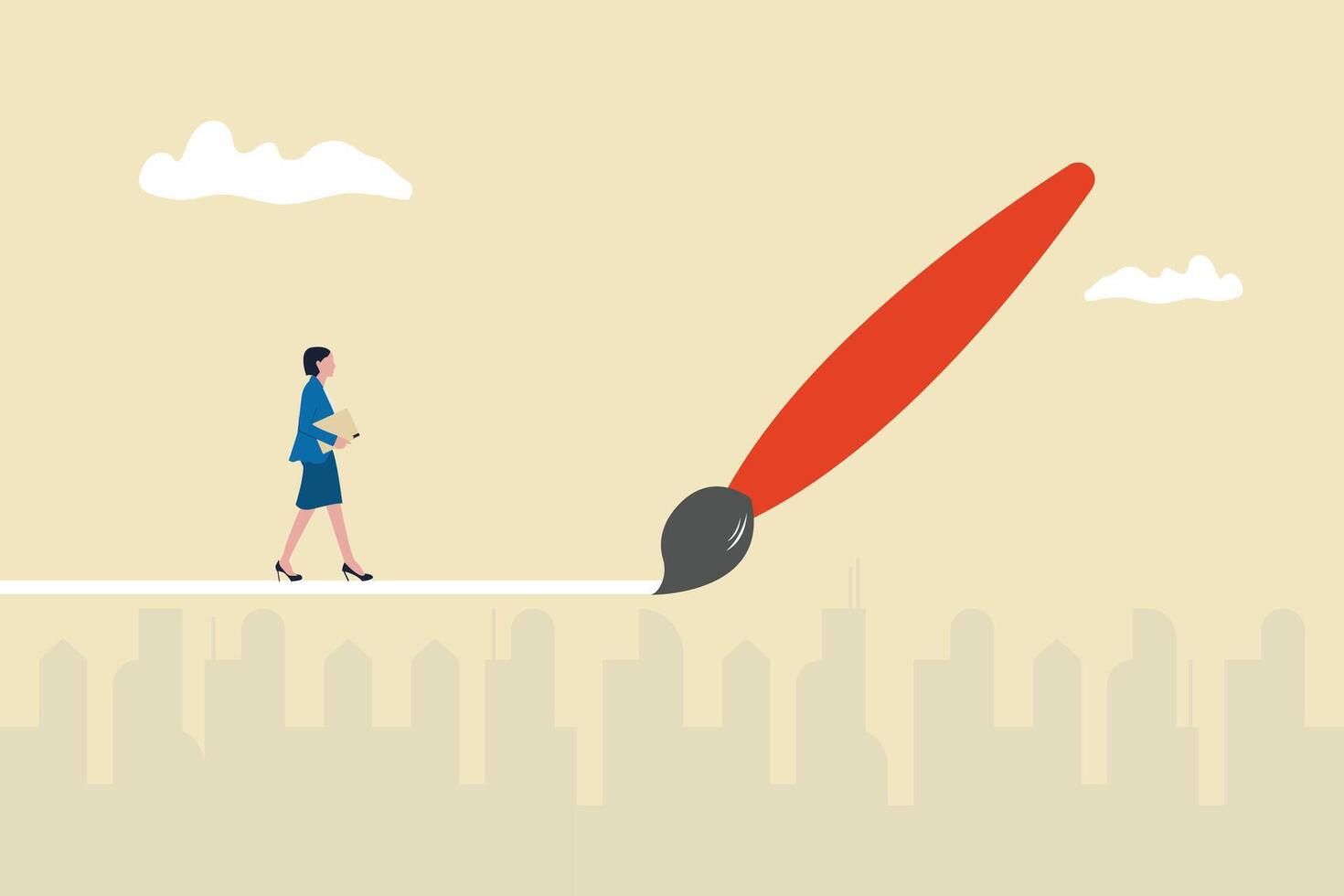 Business woman walking follow the path. concept of strategy, mission, success, thinking vector