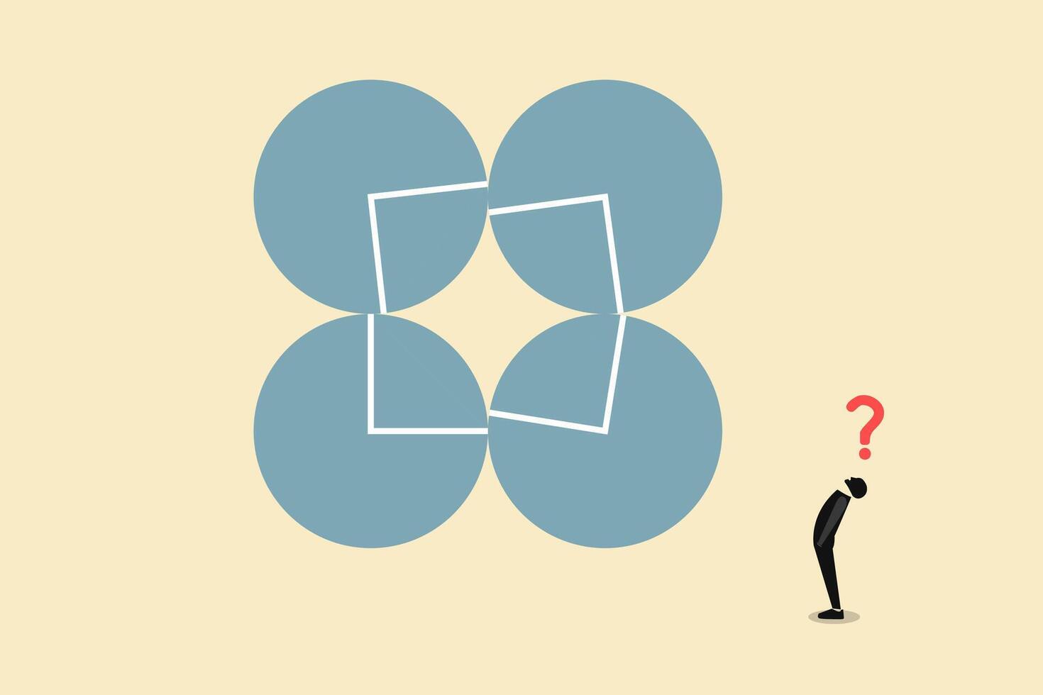 Concept of businessman confused. Symbol of new job, success, ambition and motivation. Planning and strategy vector