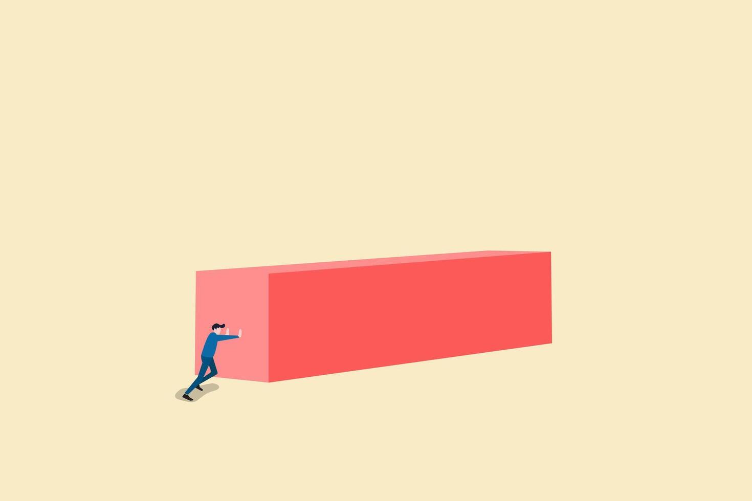 Strong businessman concept. Symbol of strength, courage, power. Businessman pushing a big cube. business illustration. Businessman pushing huge stone up. problem crisis vector