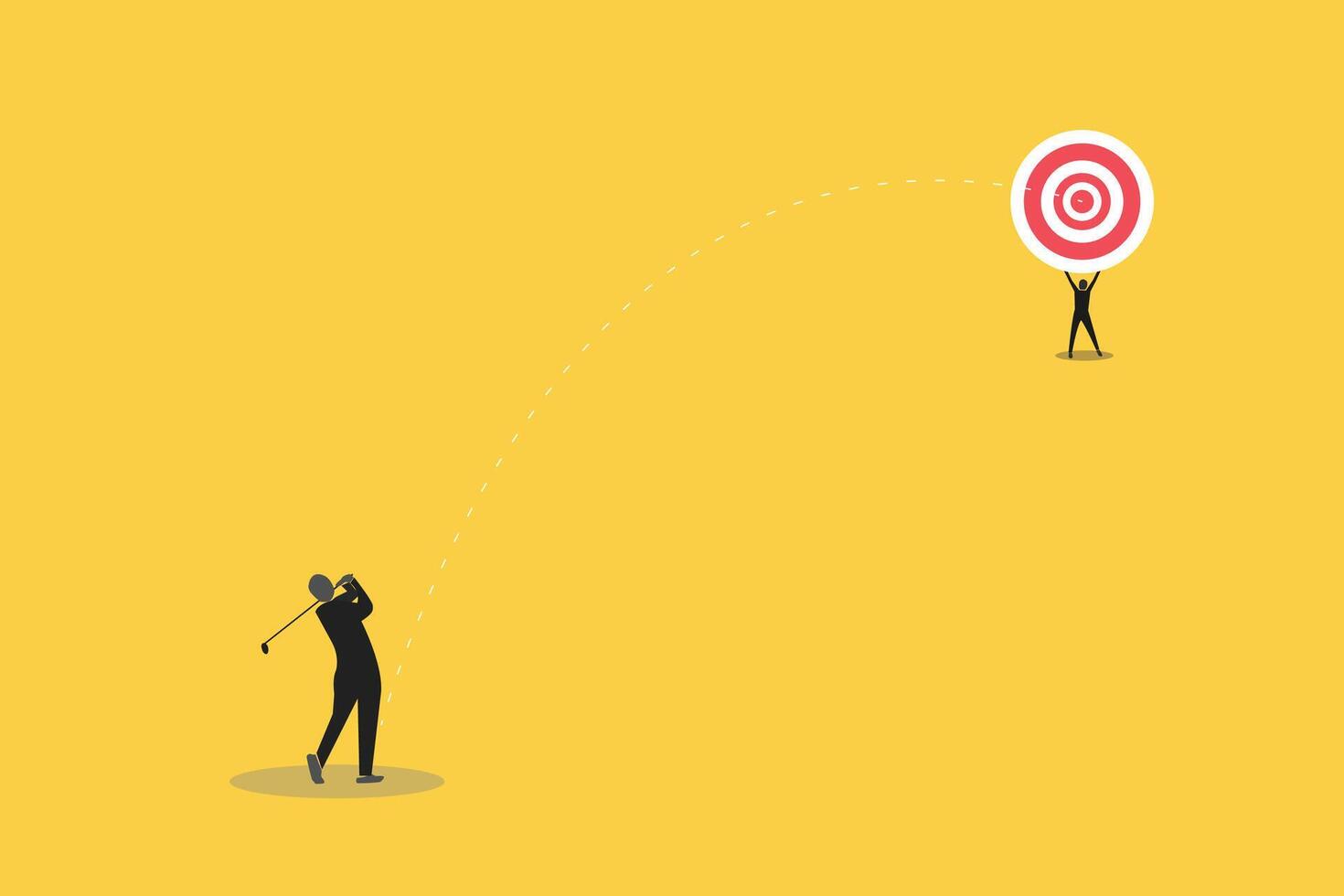 businessman hits golf ball reach the target as symbol of achievement and success. Business growth and improvement, target high profit, stock market and success vector