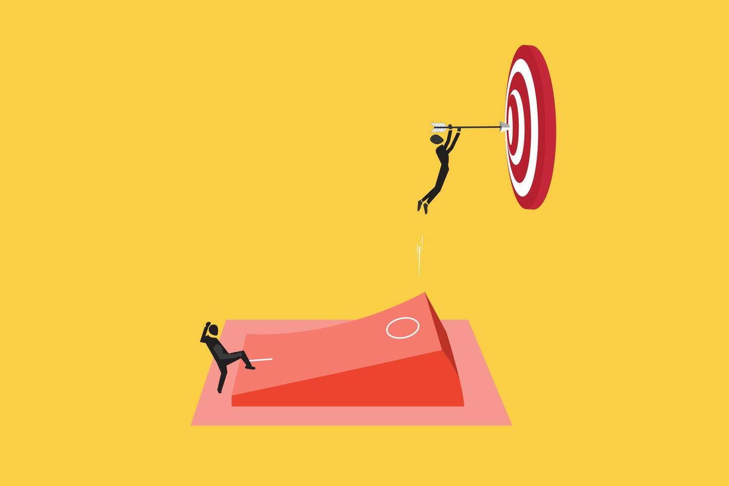 Businessman jumps on switch on off helping colleague jump higher for target vector
