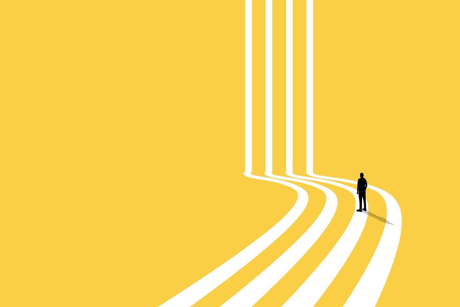 Businessman follow a path for business opportunities. visionary leadership different business routes. Symbol of ambition, motivation and long road ahead vector