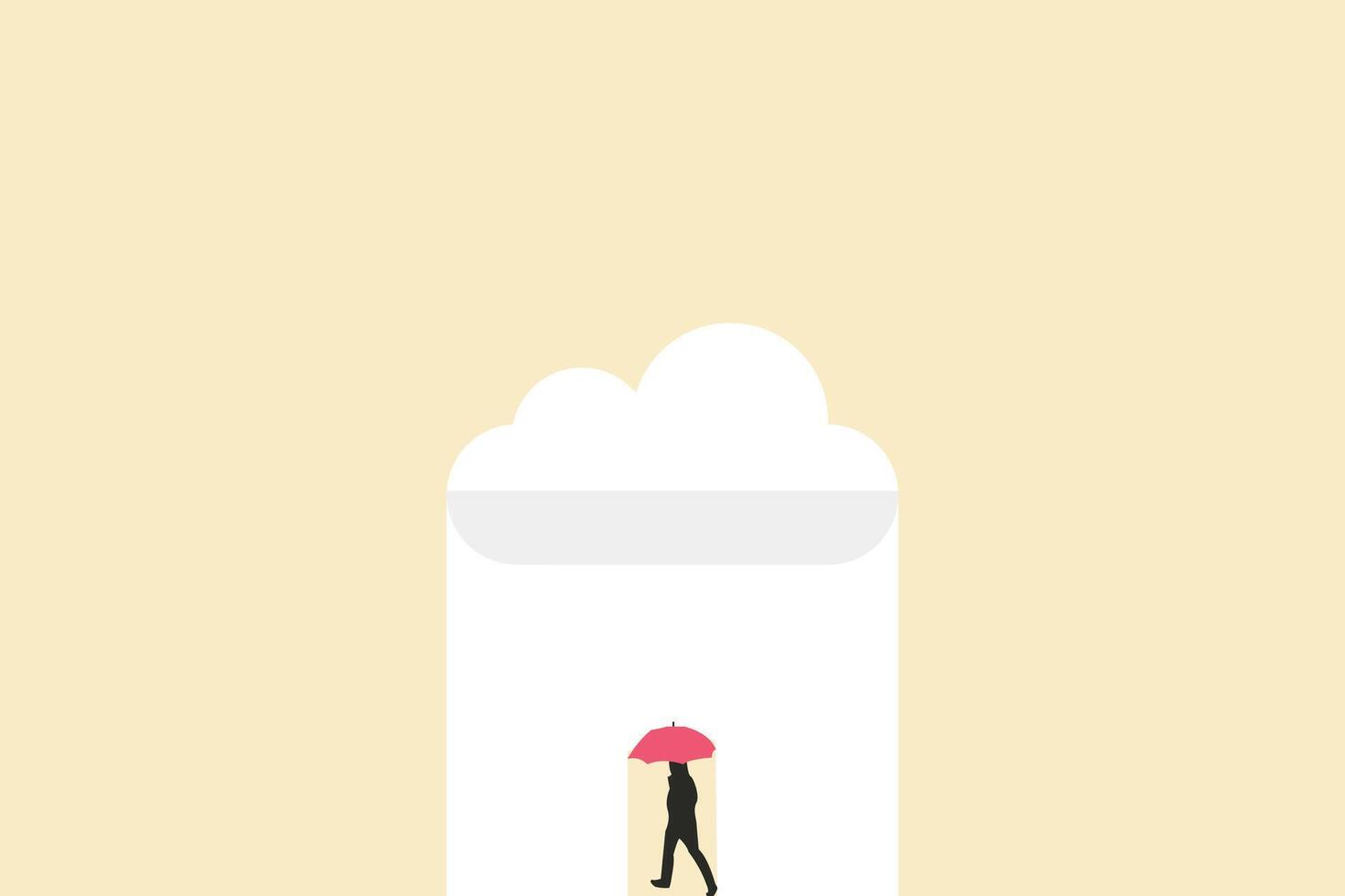 Businessman with red umbrella under rain. Symbol of protection, security Business and insurance vector