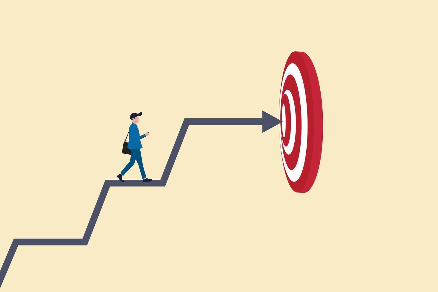 Businessman in the way to the goal or target. Business growth and improvement, target high profit, stock market and success vector