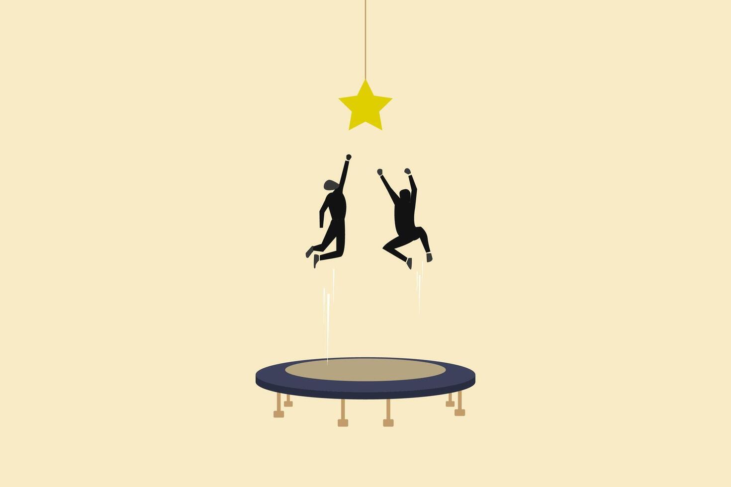 businessmen bounce on trampoline jump flying high to grab star. concept of opportunity, success, improvement, career, goal, target, achievement. Eps10 illustration. vector