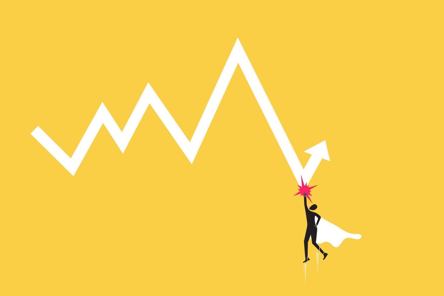 Super Businessman punch drop down graph. concept of Profit increase and Protect market. Bull and bear traders on stock exchange vector