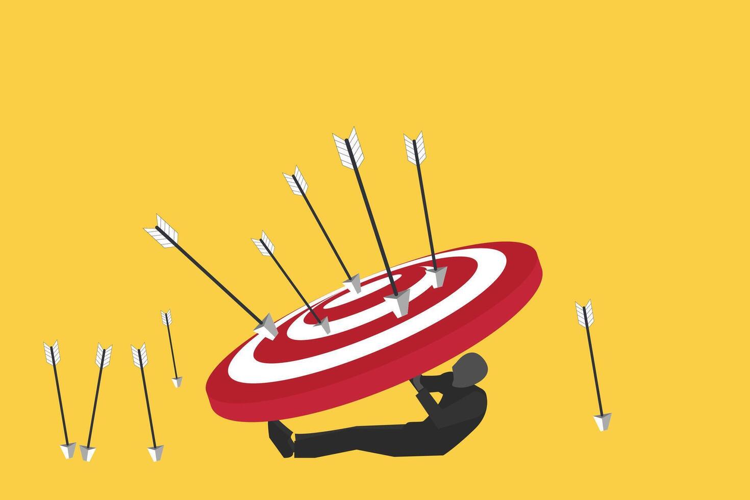 Businessman or banker with shield against of arrow. concept of Wealth protection, asset allocation portfolio in market or saving financial and economic crisis. vector