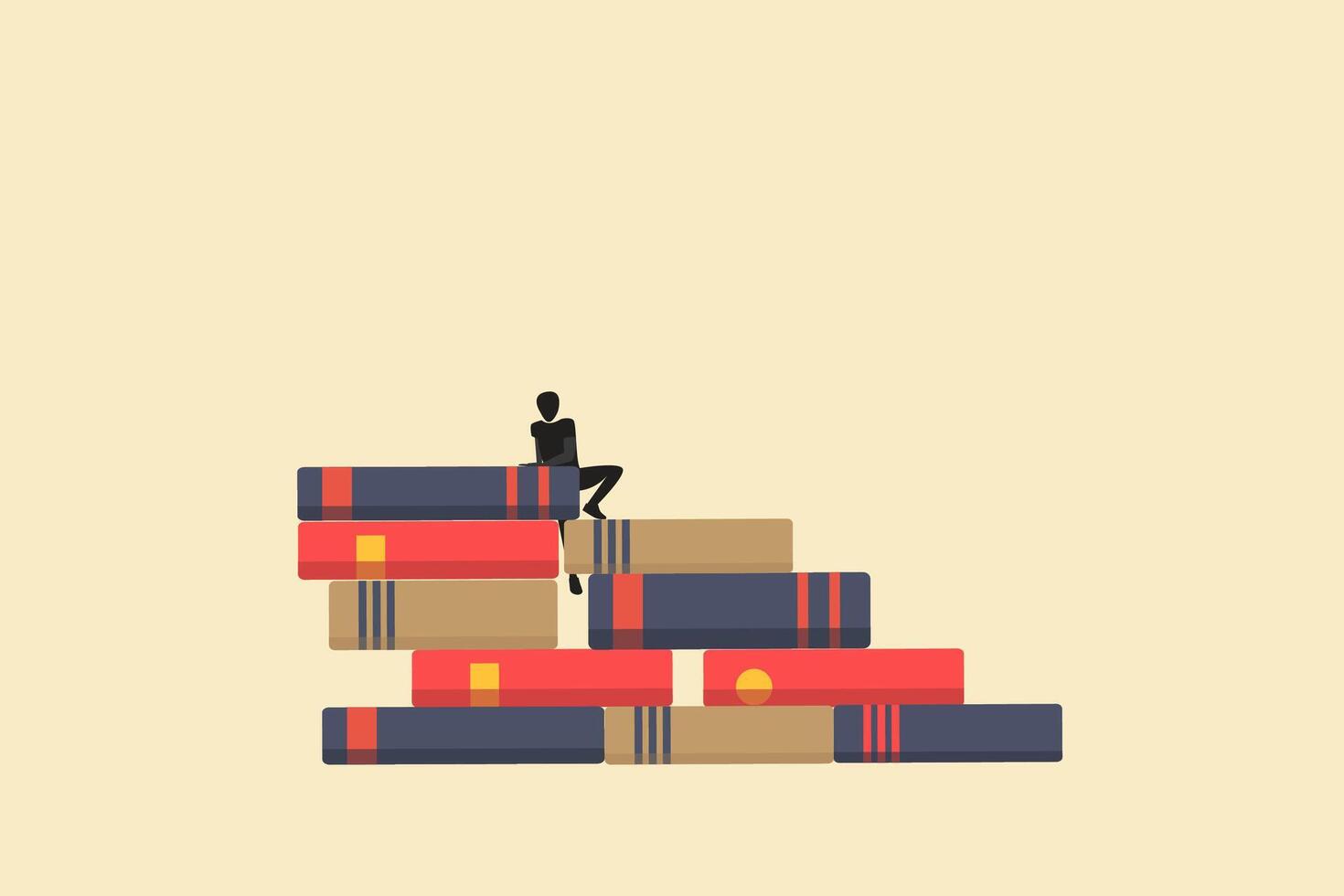businessman climbing books. concept of success, education level and skill development vector