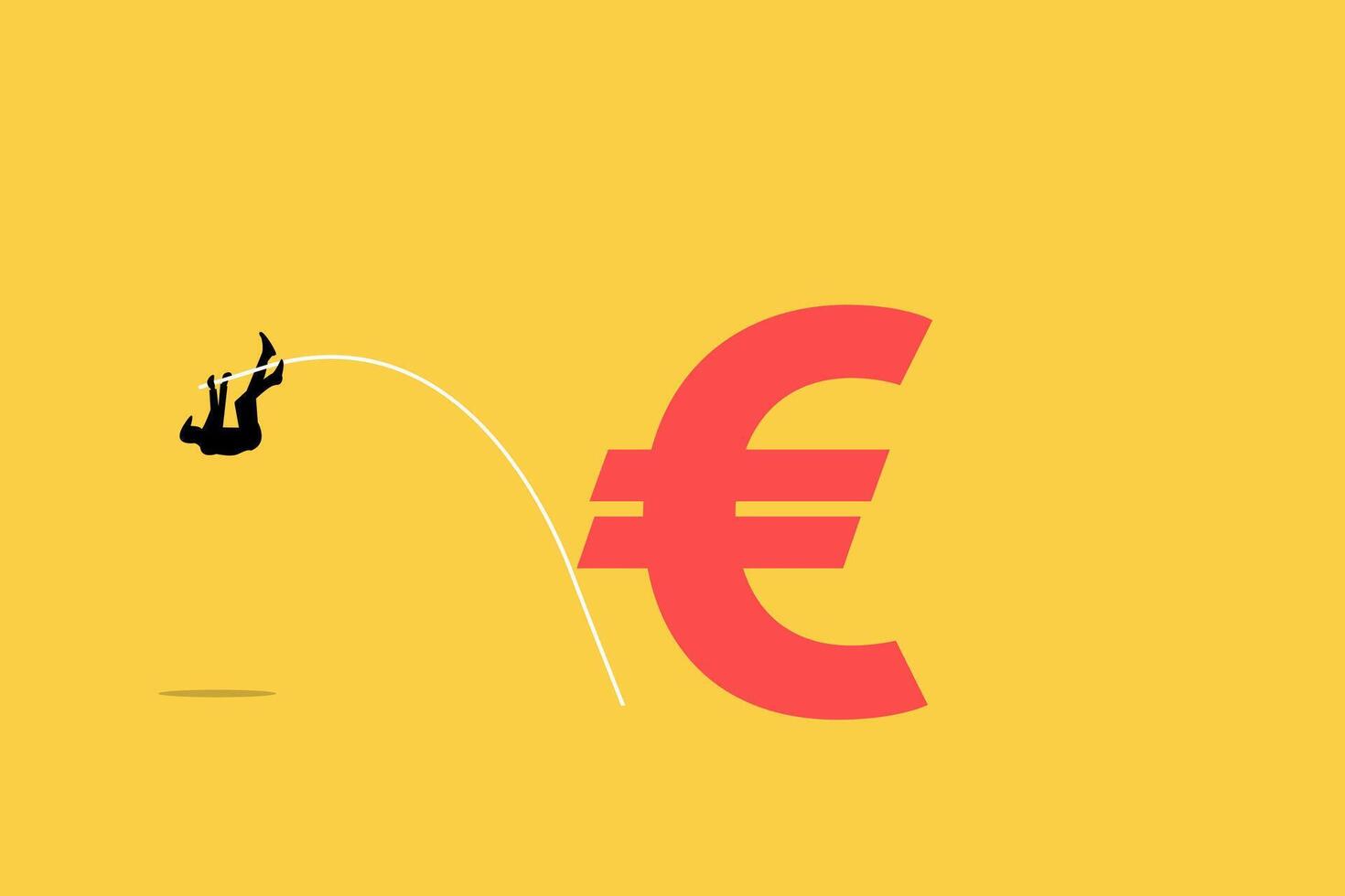 Businessman pole vaulting at euro sign. concept of Business goal achievement, success solving business problem or succeed survive on financial crisis vector