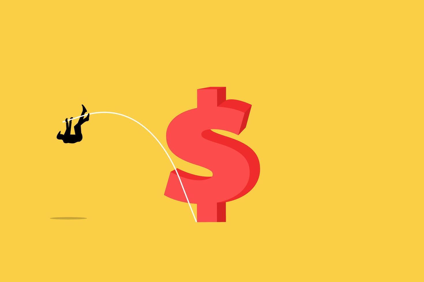 Businessman pole vaulting at dollar sign. concept of Business goal achievement, success solving business problem or succeed survive on financial crisis vector