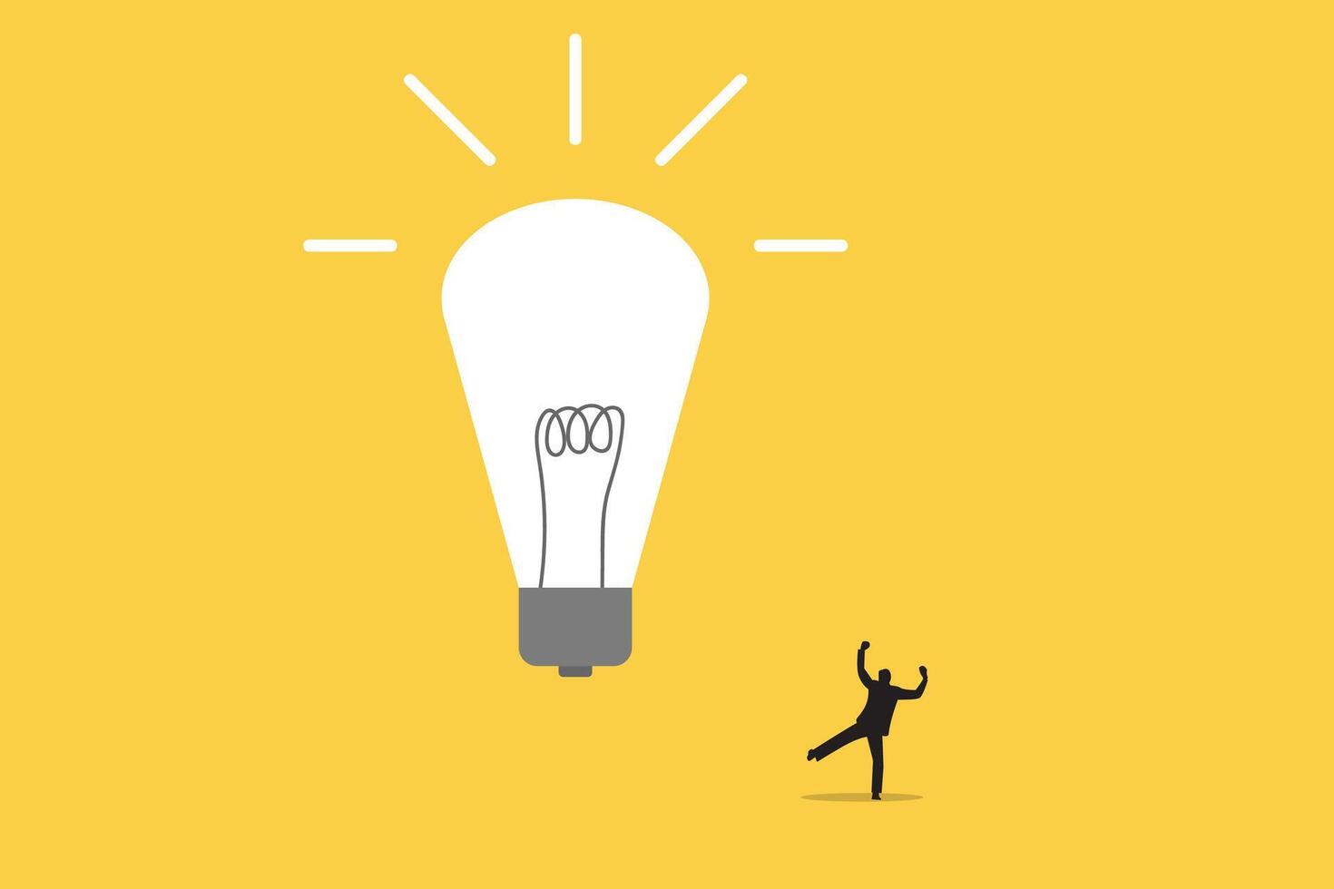 Businessman happy look lightbulb. Concept of New idea, brainstorming, innovation, success vector