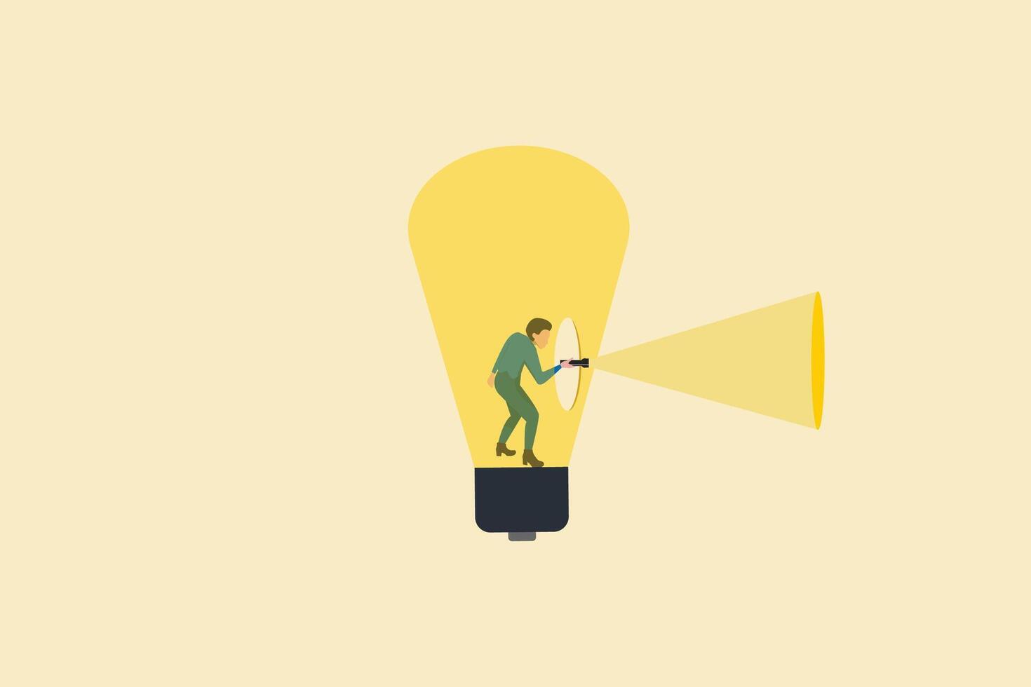 business woman inside lightbulb with flash light. concept of New creative idea, innovation or solution for business, entrepreneurship or startup idea, creation or discovery. vector