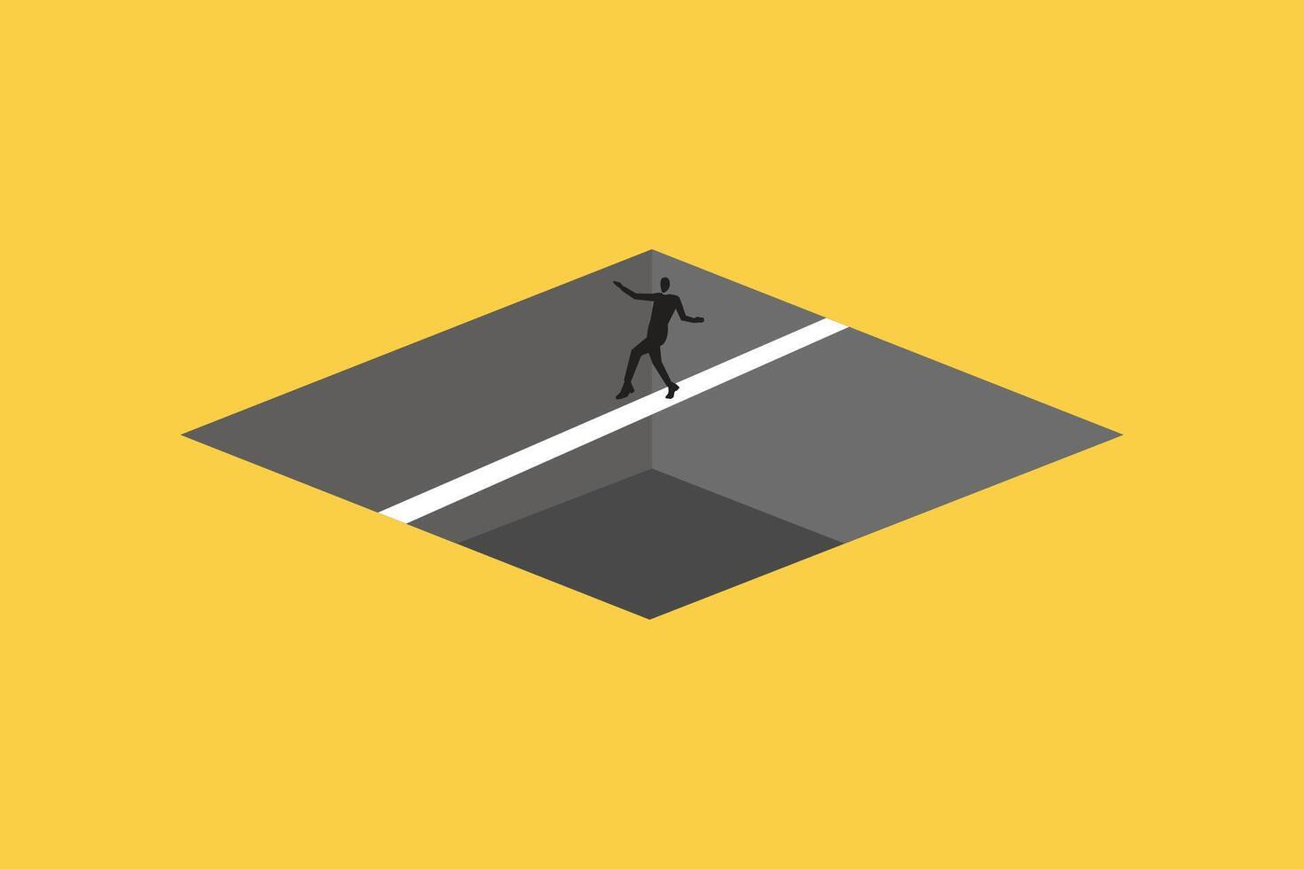 Businessman walking careful on line. Job opportunity and career. concept of under pressure. risk, financial, and tax vector