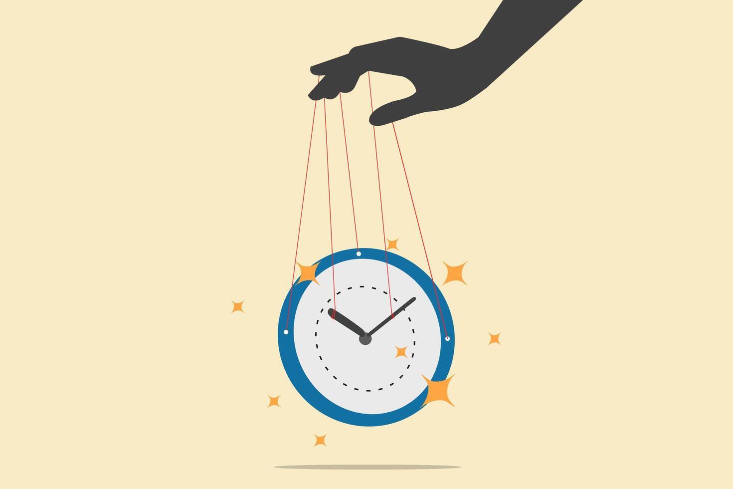 Businessman hand control the time with clock.concept of freedom or efficient time management, deadline, efficiency and productive vector