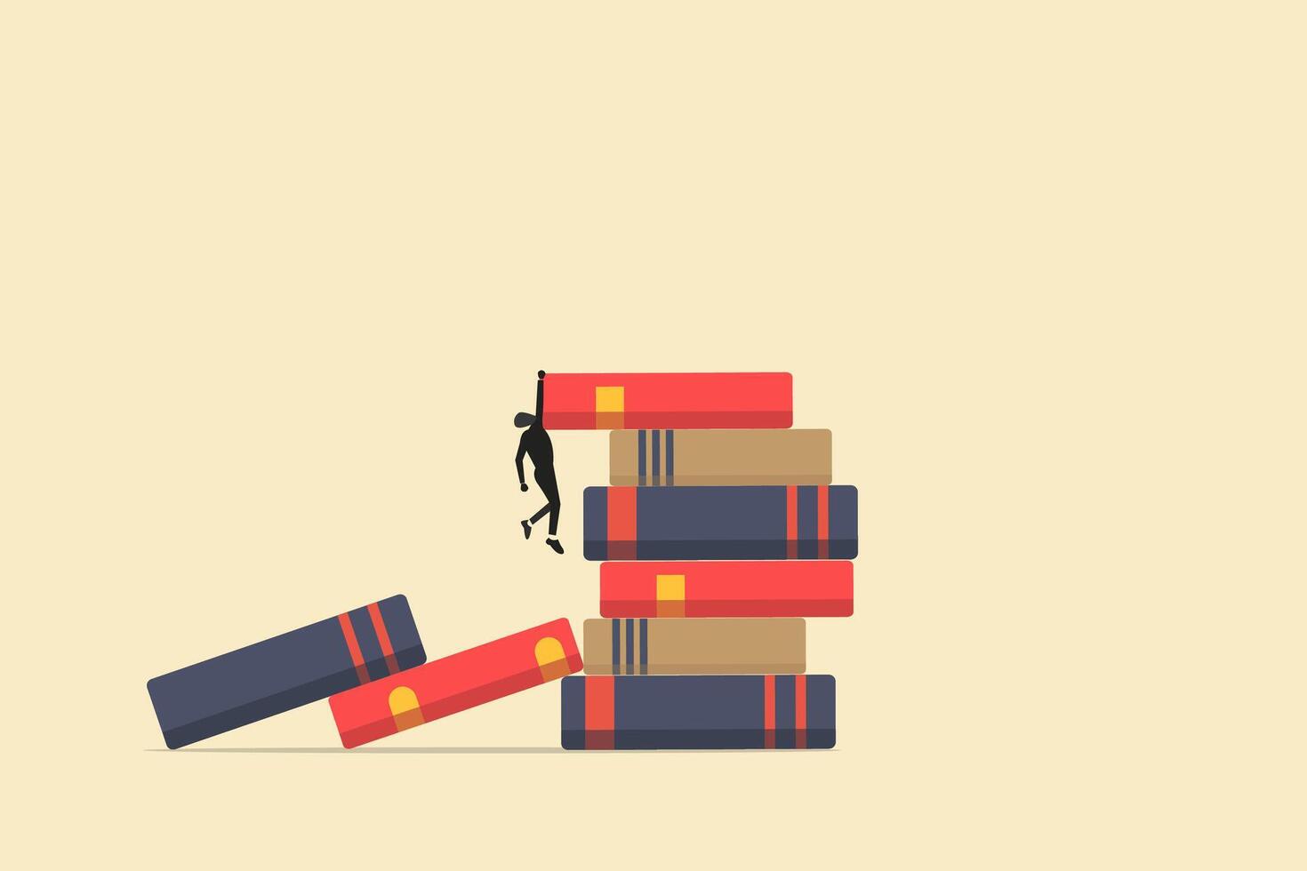 businessman climbing books. concept of success, education level and skill development vector