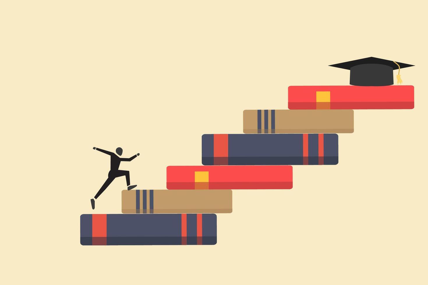 businessman climbing books for graduation. concept of success, education level and skill development vector