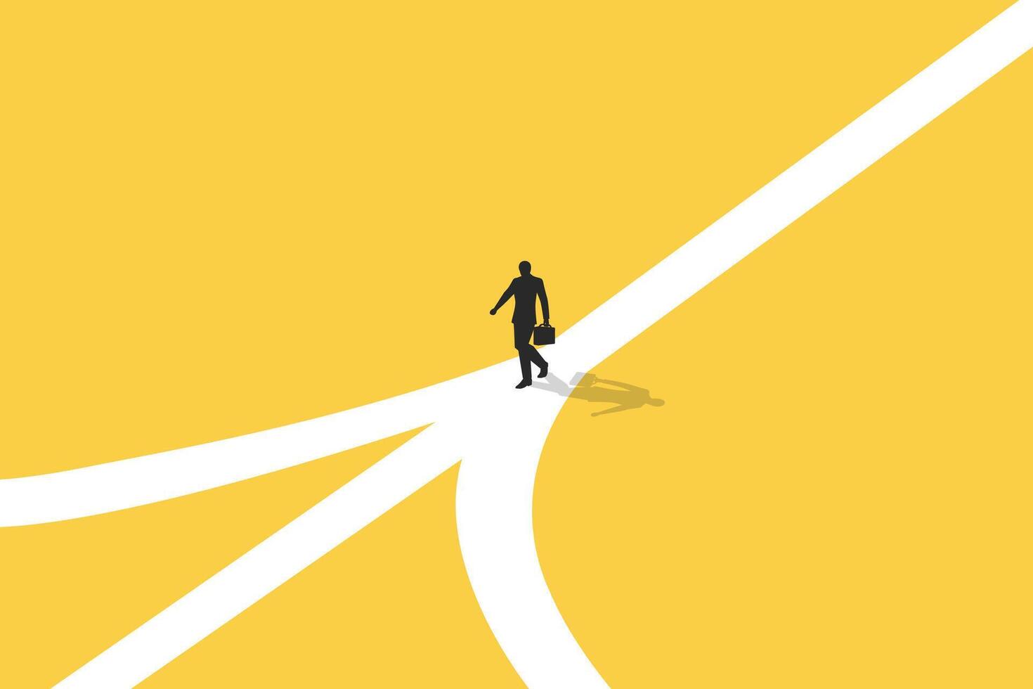 Confusing businessman looking at multiple road and thinking which way to go. Business decision making, career path, work direction or choose the right way to success concept vector