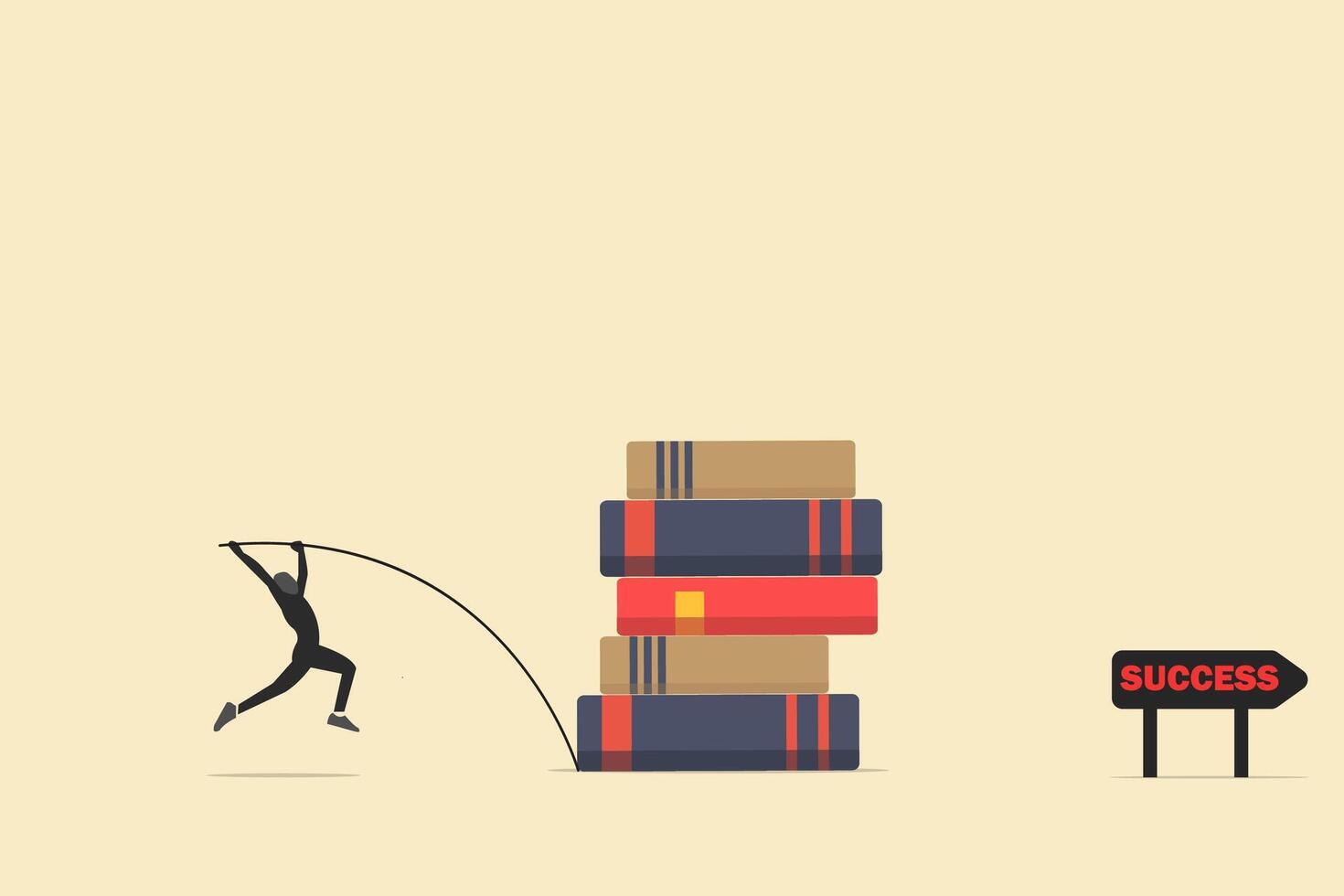 businessman jump books for graduation. concept of success, education level and skill development vector