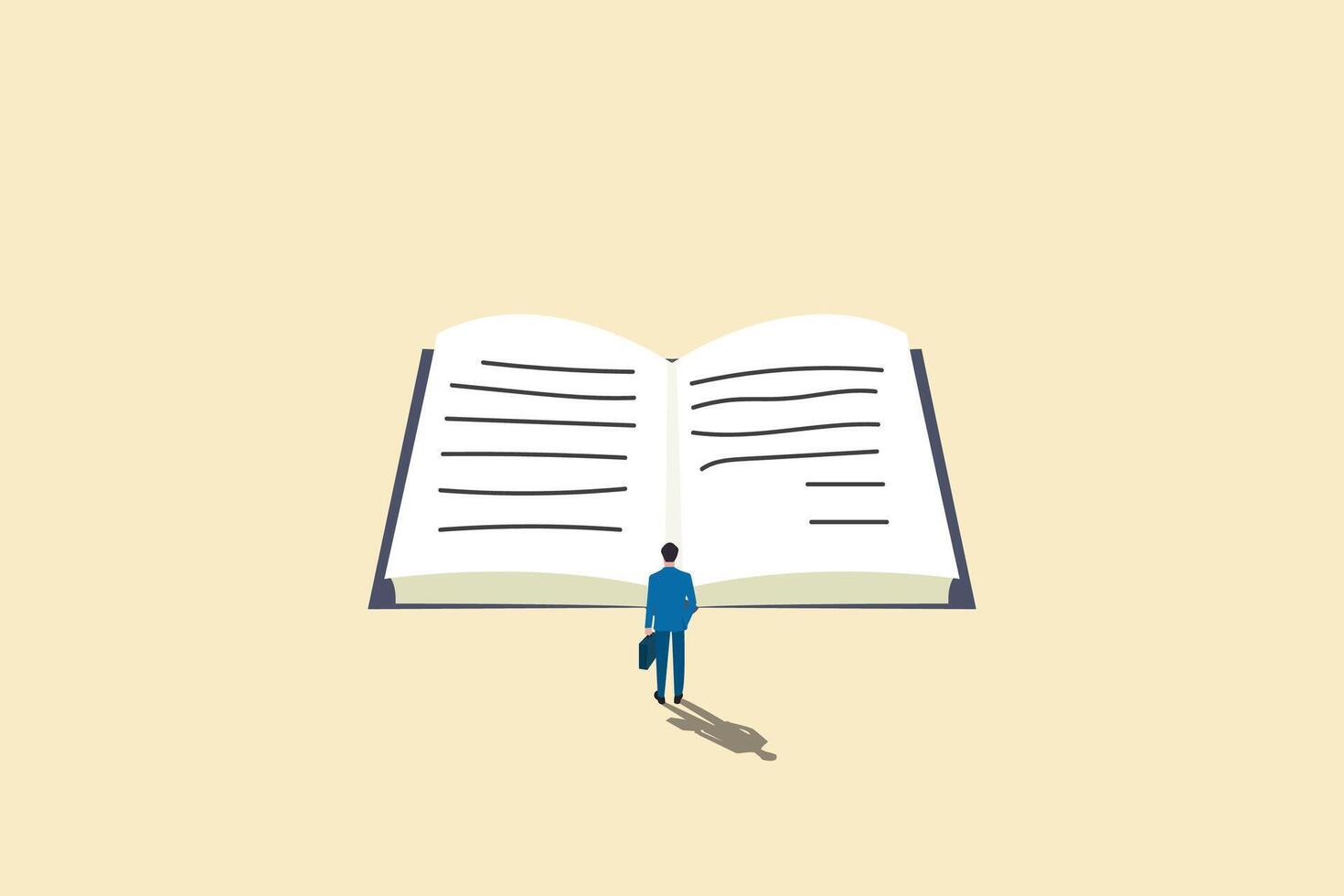 businessman standing in front of a huge book. Symbol of ambition and motivation vector