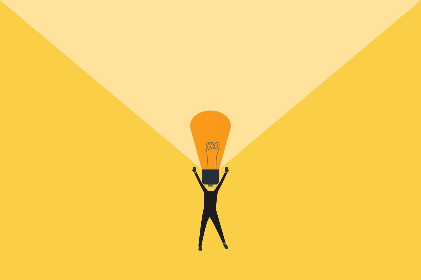Businessman with giant light bulb over head jumping in success. concept of idea and brainstorming, business growth, opportunity vector