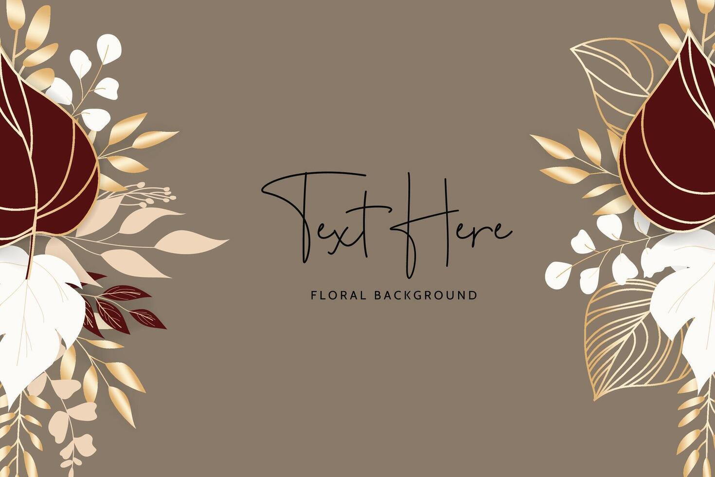 Gold monoline leaves floral background template vector