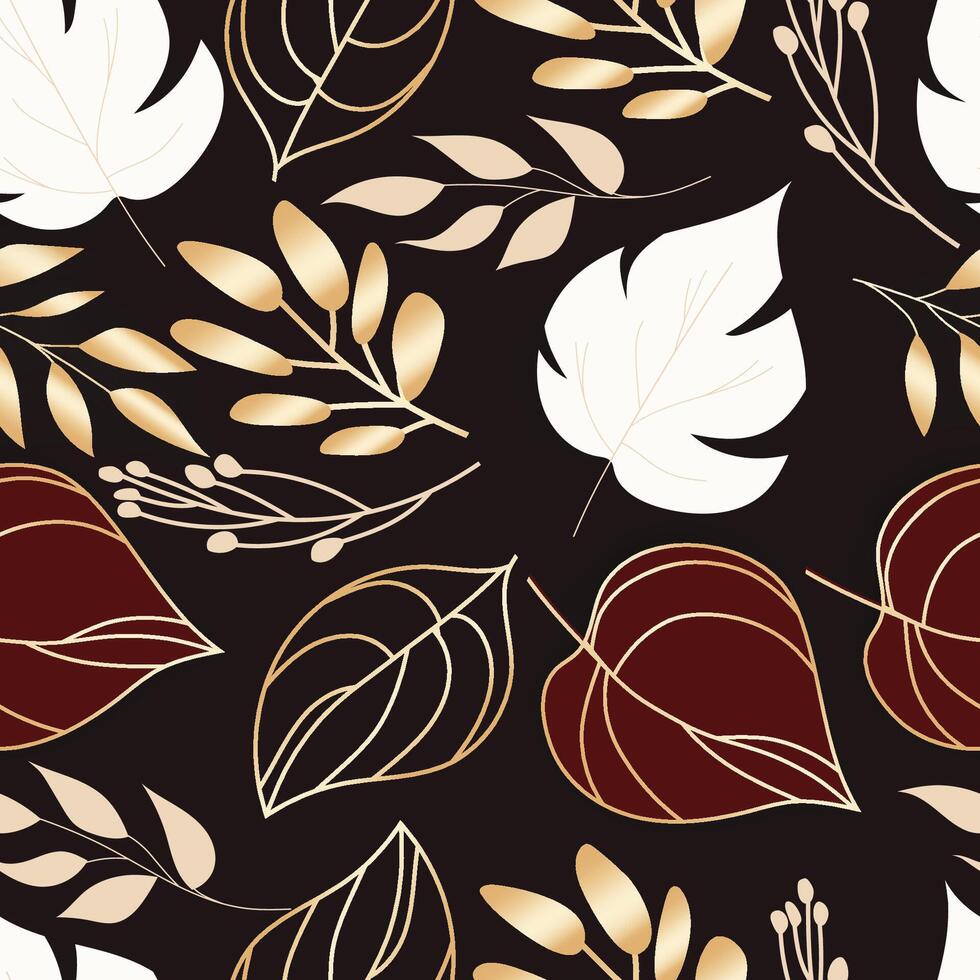 Elegant gold floral monoline with boho leaves pattern vector
