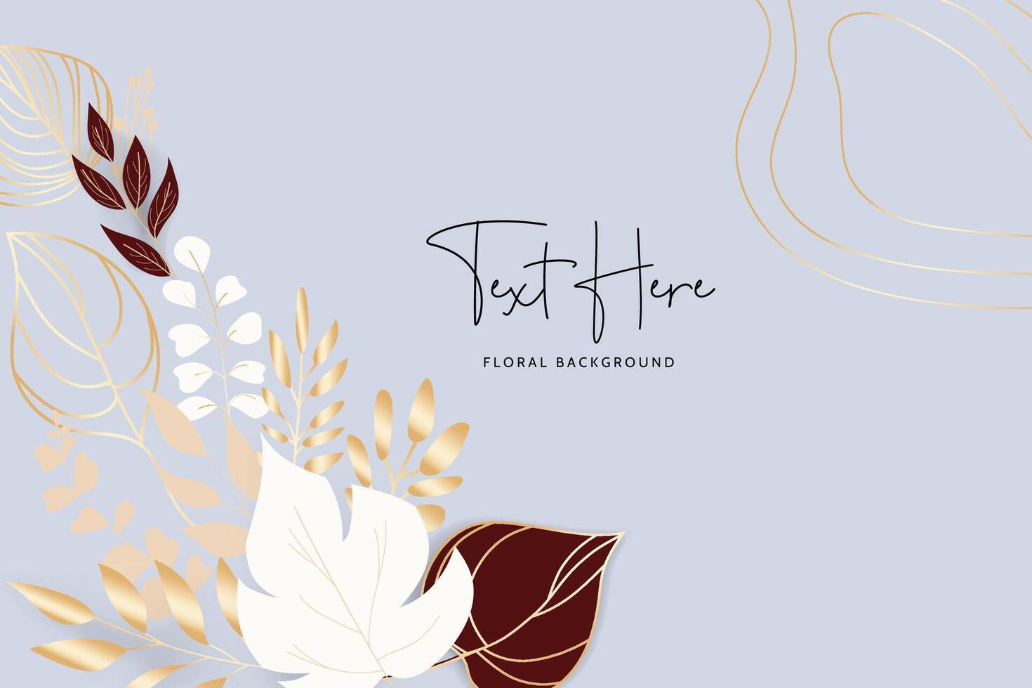 Gold monoline leaves floral background template vector