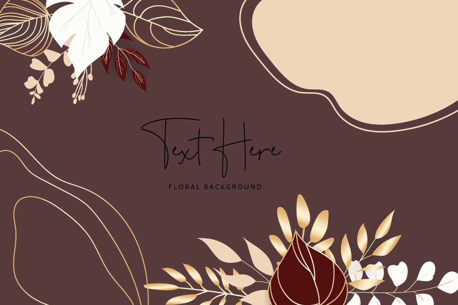 Gold monoline leaves floral background template vector