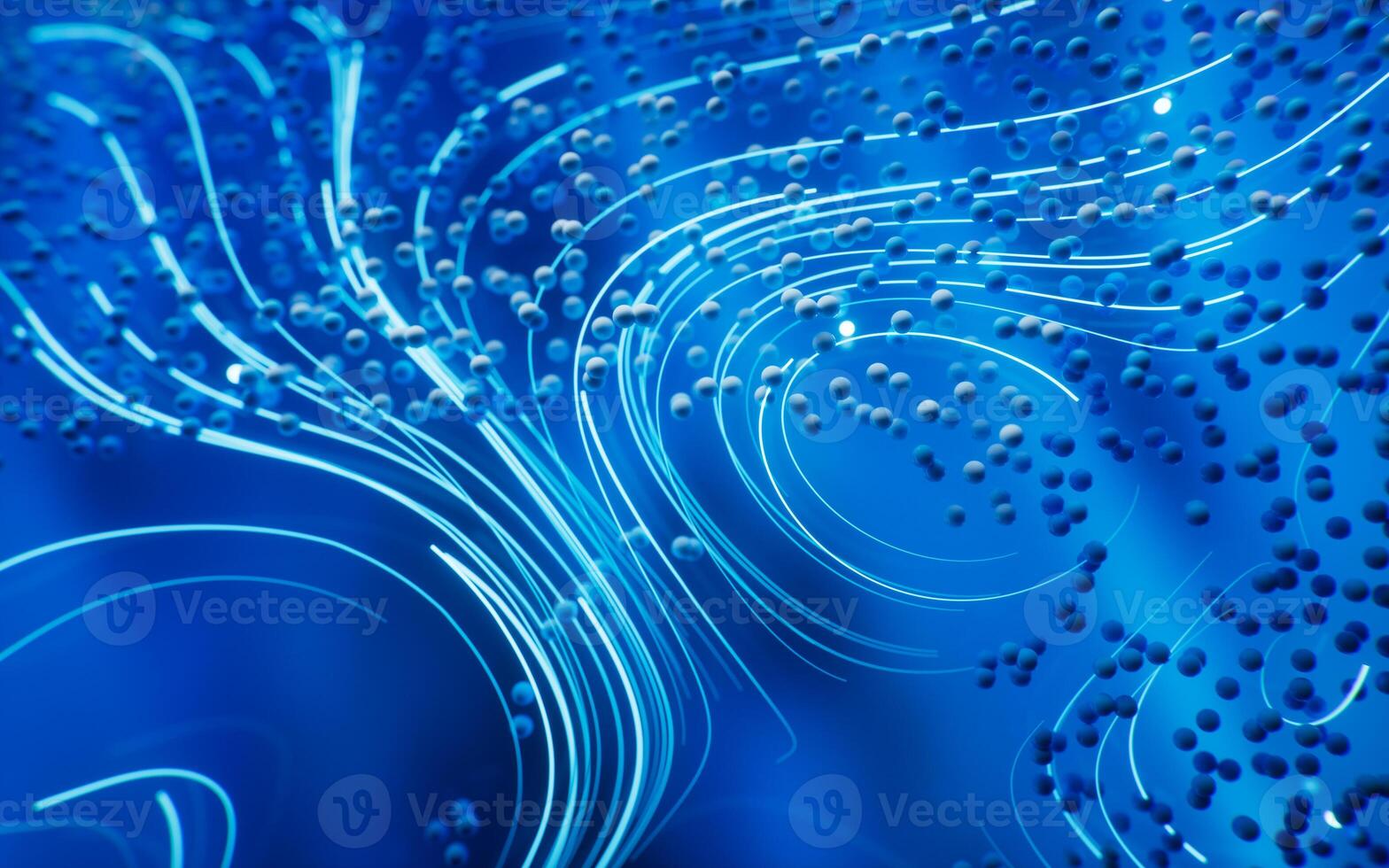 Flowing curve lines and particles, 3d rendering. photo