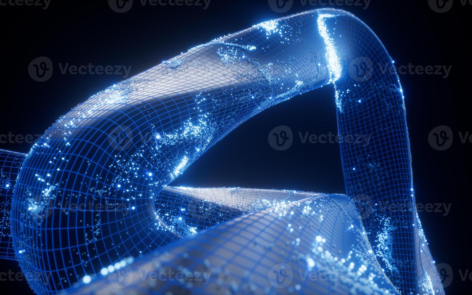 Abstract curve geometry with flowing particles, 3d rendering. photo