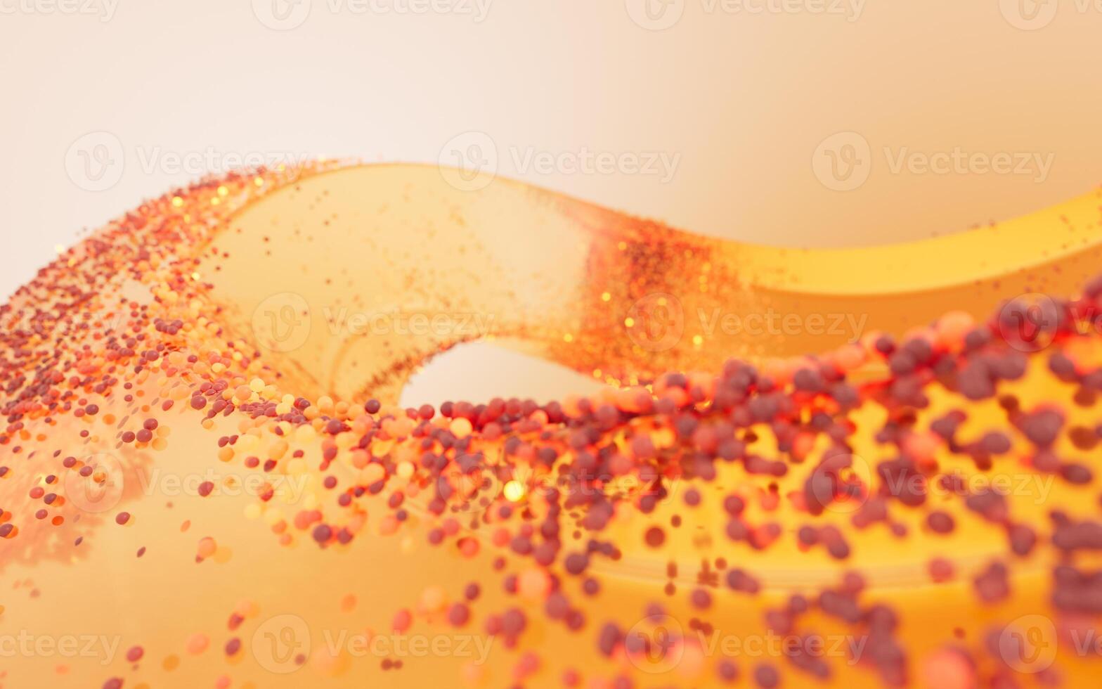 Transparent glass geometry with flowing particles, 3d rendering. photo