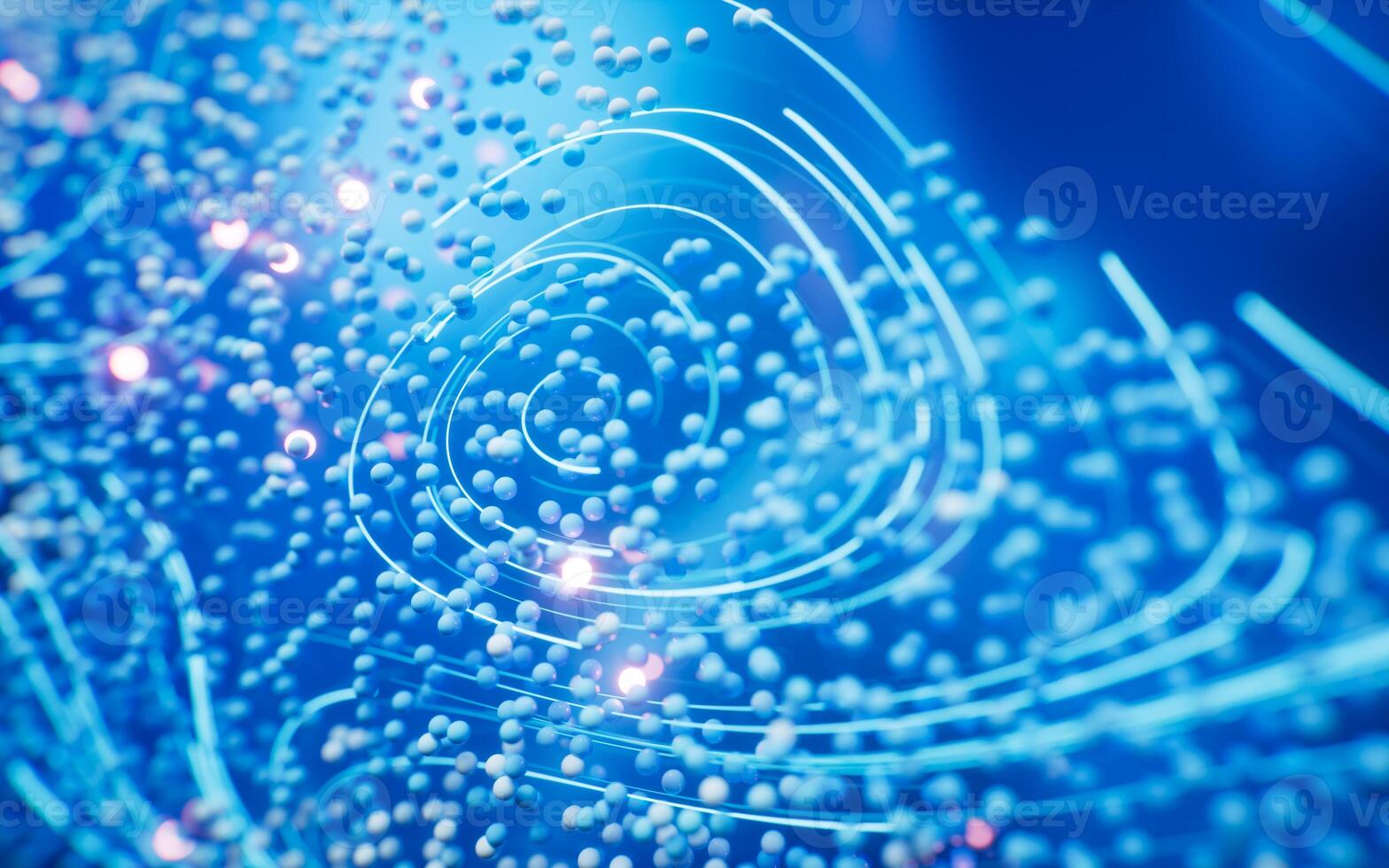 Flowing curve lines and particles, 3d rendering. photo