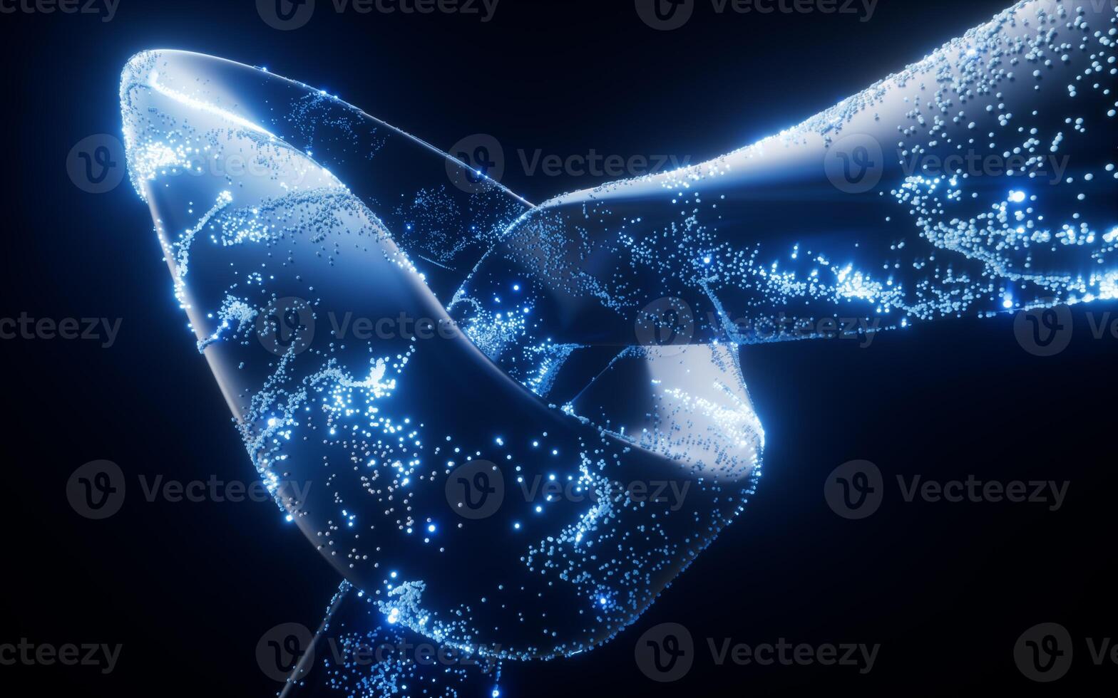 Abstract curve geometry with flowing particles, 3d rendering. photo