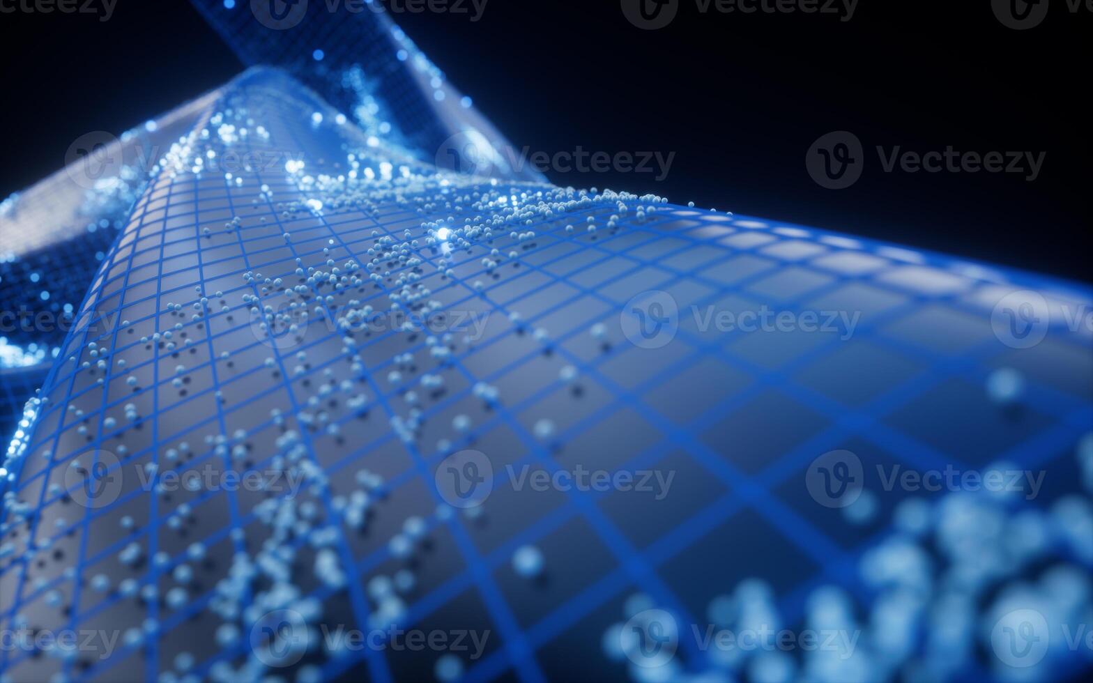 Abstract curve geometry with flowing particles, 3d rendering. photo