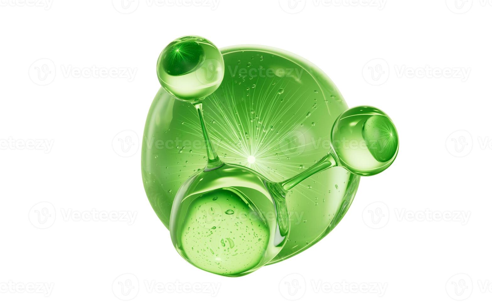 Molecule and green cosmetics liquid ball, 3d rendering. photo