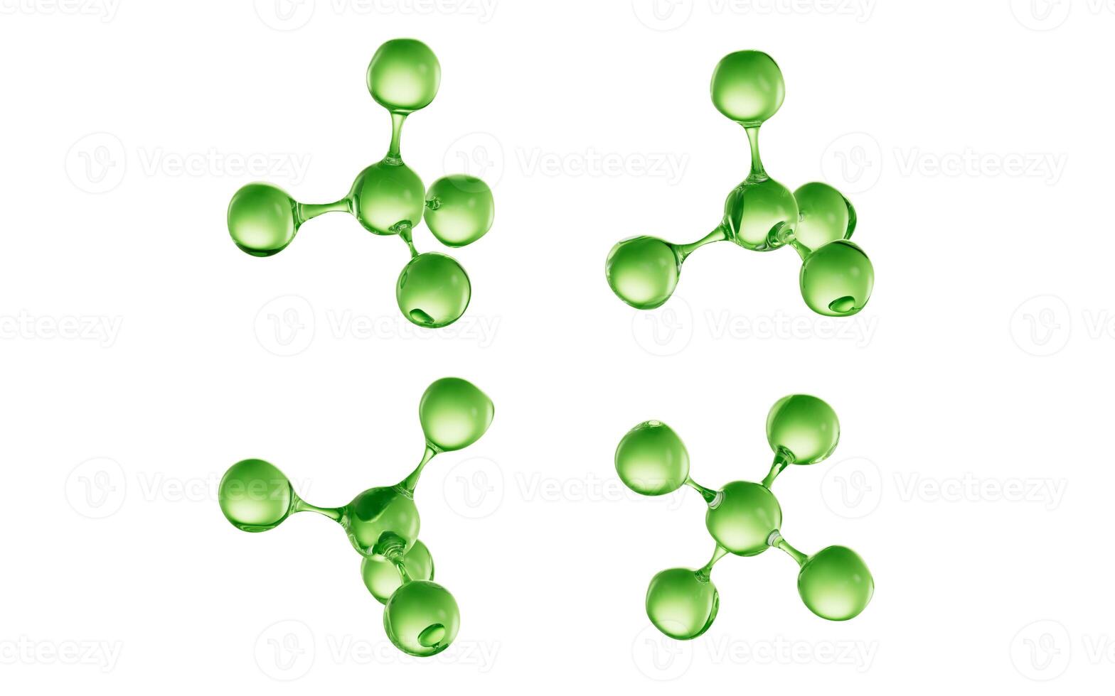 Transparent green molecules with different angles, 3d rendering. photo