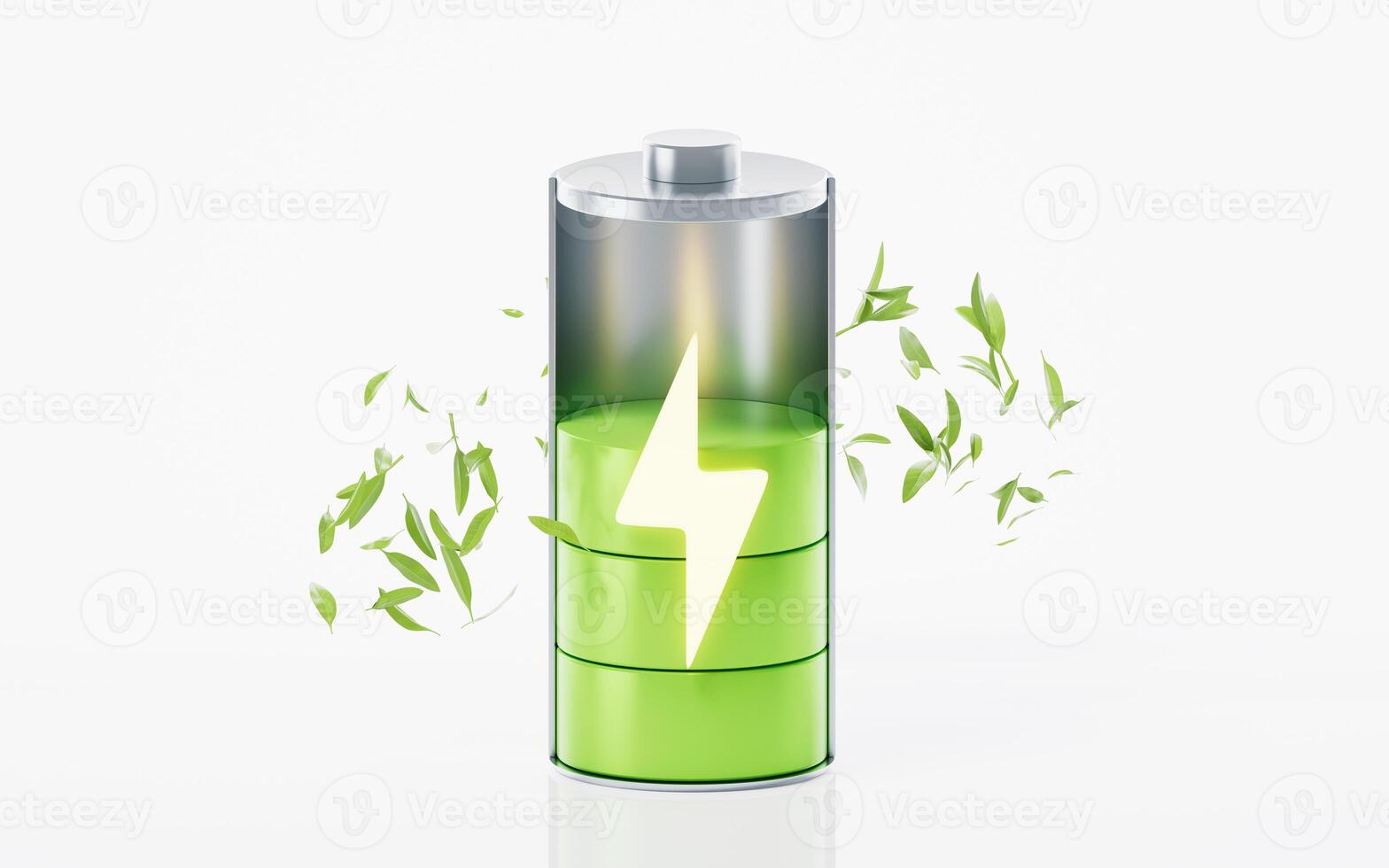 3D green battery with new energy concept, 3d rendering. photo