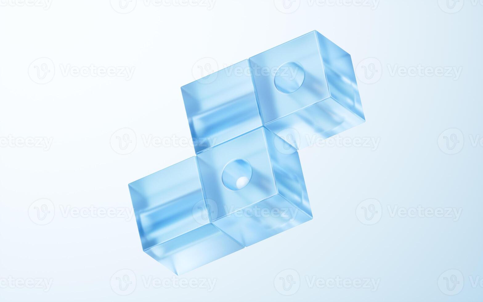 Glass cube with bright light background, 3d rendering. photo