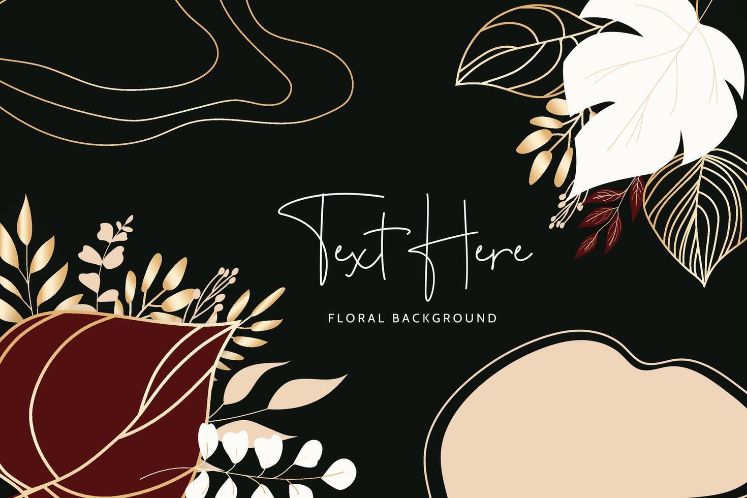 Gold monoline leaves floral background template vector