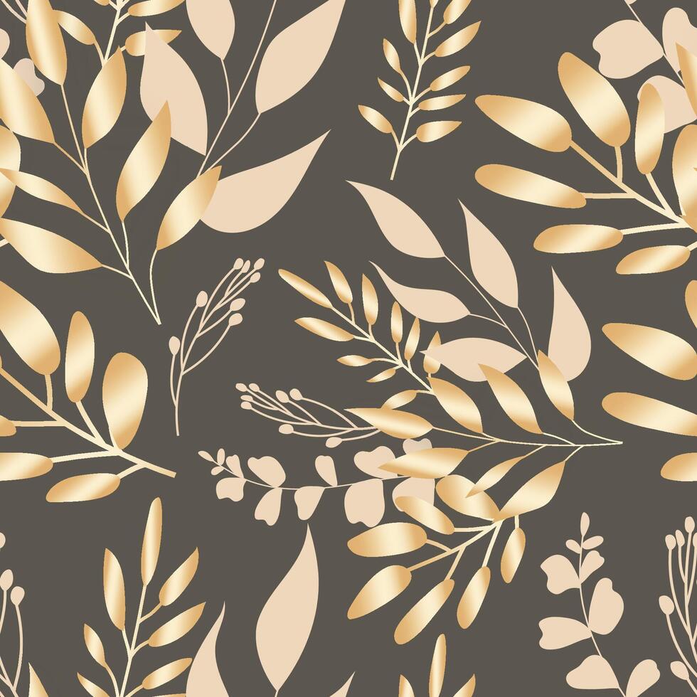 Elegant gold floral monoline with boho leaves pattern vector